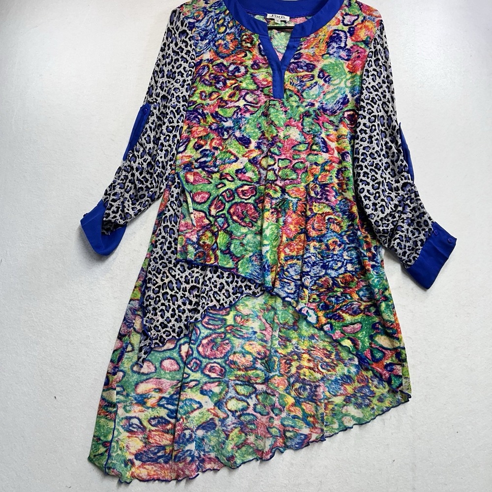 Sheer Animal Print Multicolor High Low  Womens Top Size S